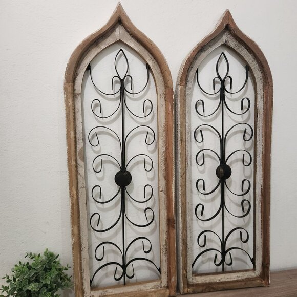 Set of 2, 34" H Farmhouse Arch Wood Distress Wall Decor Matera - Picture 3 of 4